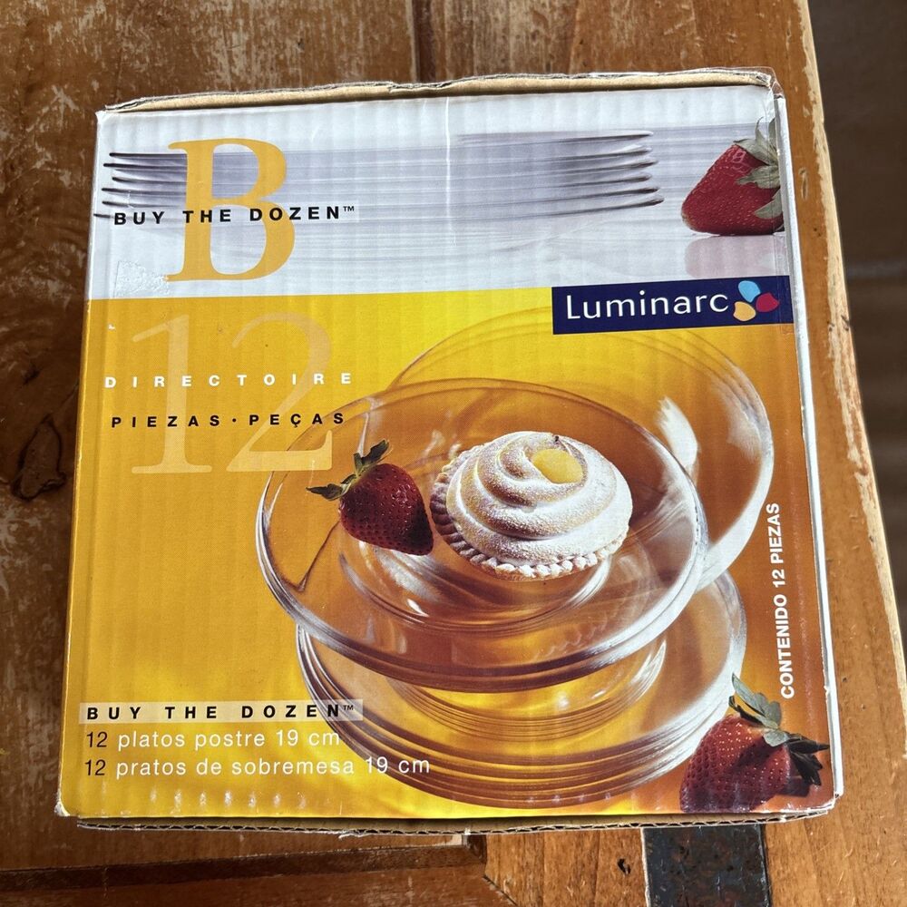 Luminarc 12 Piece Set 7 1/4" Dessert Plates - Break Resistant Clear Glass 19 Cm